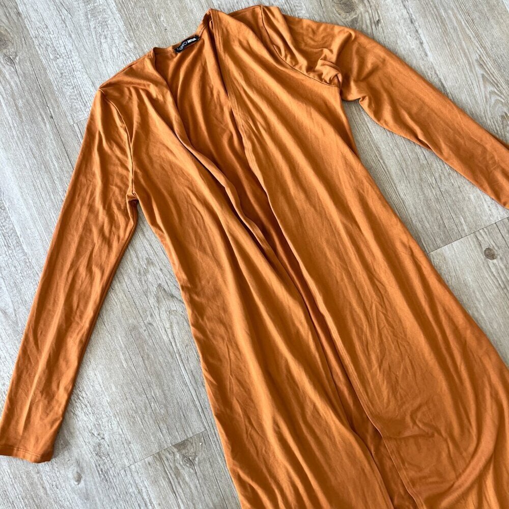 Womens Fashion Nova Dark Orange Long Duster Cardigan - M - Picture 2 of 7